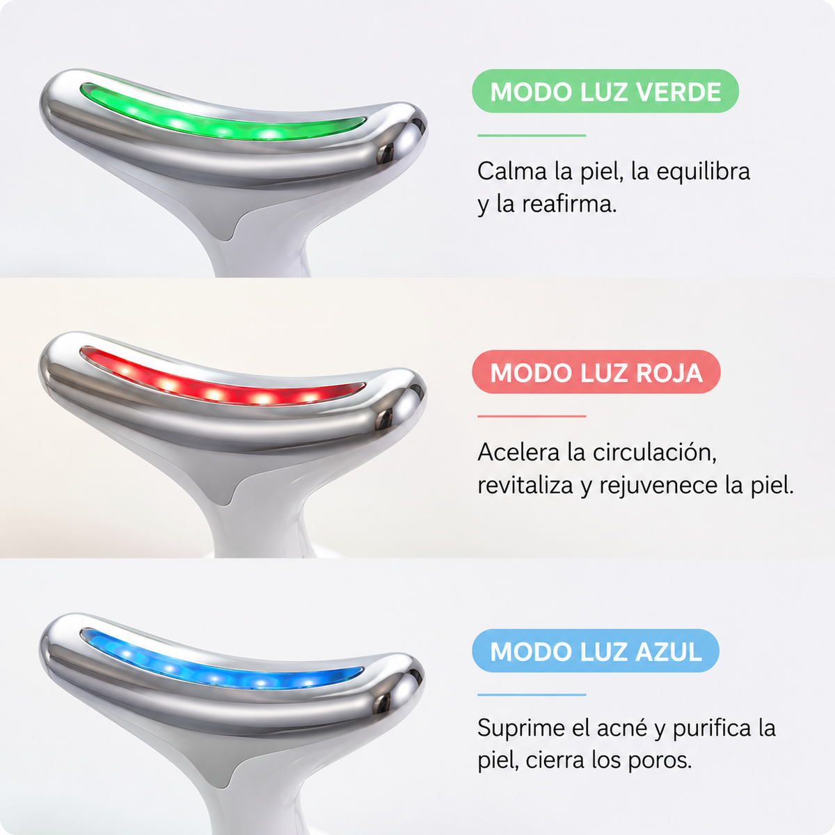 Masajeador de cara, cuello y papada con vibración y LED