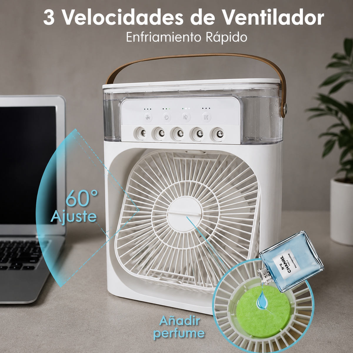 Ventilador Climatizador con pulverizador portátil